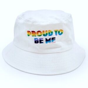 Proud To Be Me rainbow 🌈 embroidered bucket hat in White